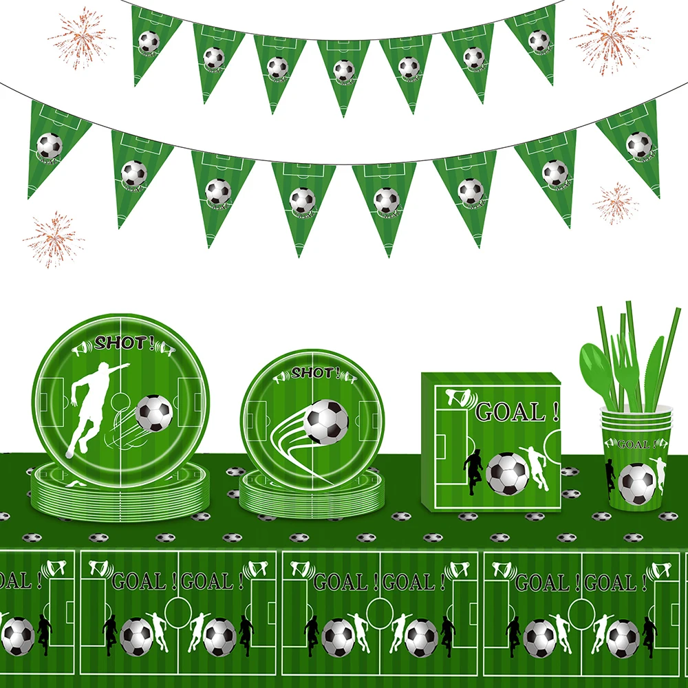 

New Footballs Party Supplies Disposable Paper Cup Plate Tableware for 16 Guests Soccer World Cup 2022 Theme Decoration