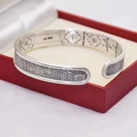 sterling silver mens heart sutra silver bracelet silver antique open bracelet buddhist scripture hand ornament