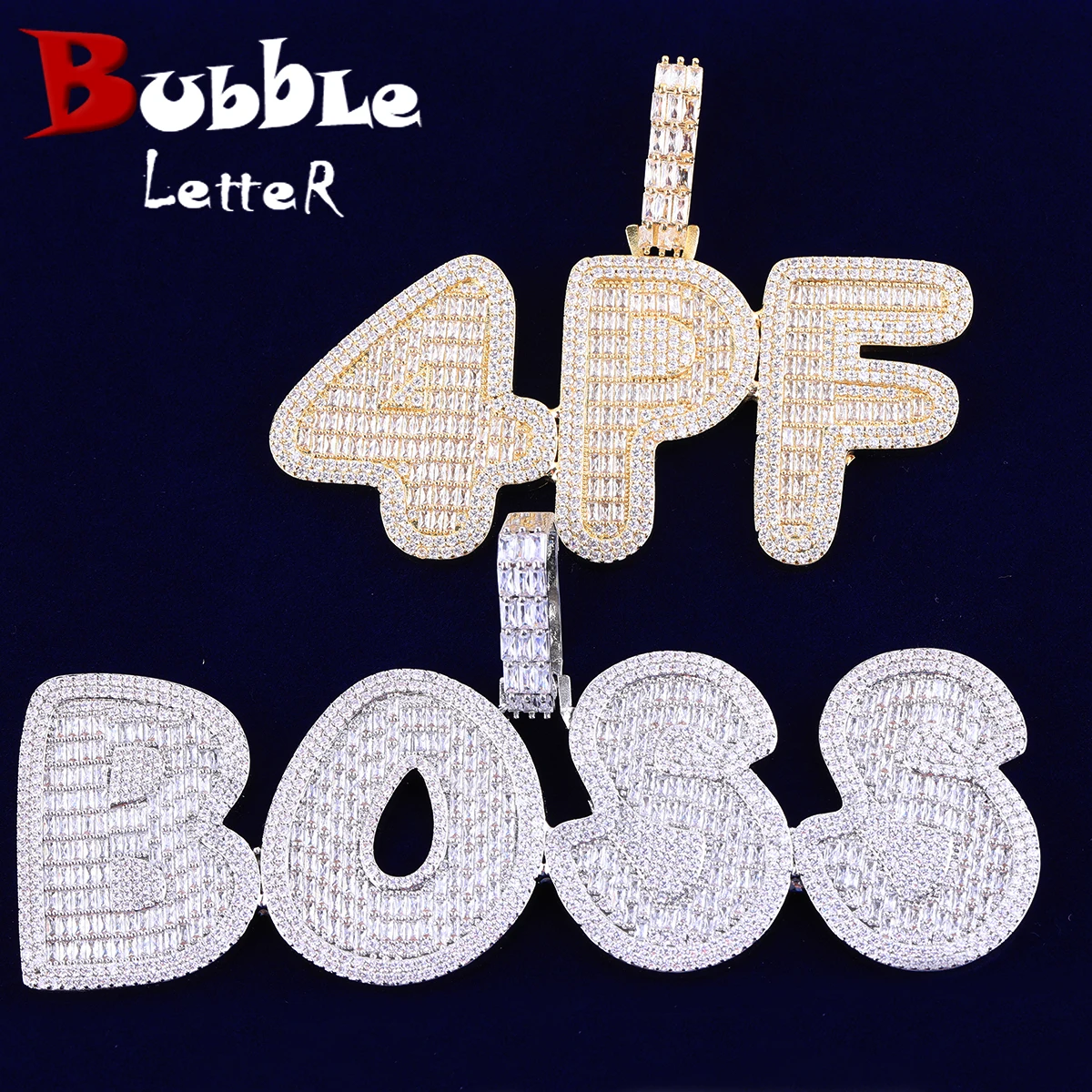 Ожерелье с буквами Bubble Micro Pave на заказ для мужчин Iced Out Baguette персонализированные