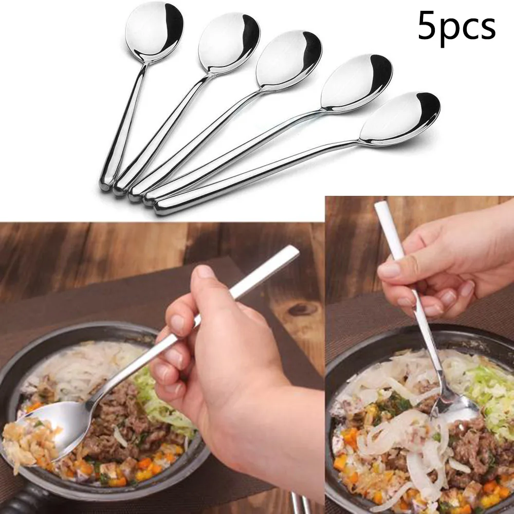 

5PCS Stainless Steel Spoon Functional Comfortable Oriental Style Soup Spoon For Household Kitchen For Cereal Stew Chili Ravioli