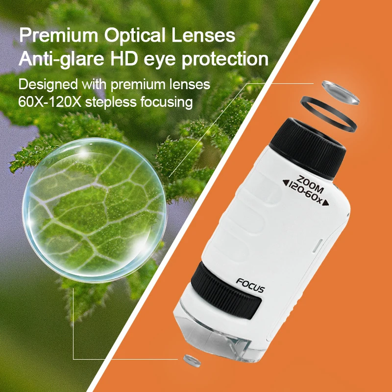 Портативный ручной микроскоп со светодиодной лампой карманный Биологический