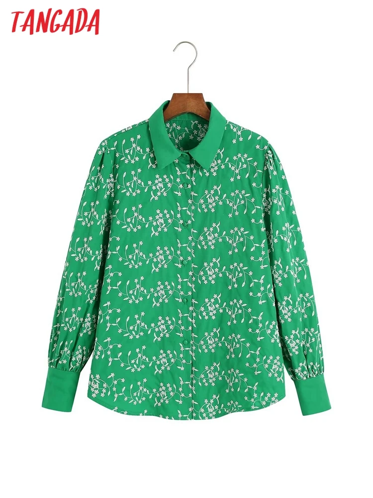 

Tangada Women Retro Green Embroidery Romantic Blouse Shirt Long Sleeve 2022 Chic Female Tops 6Z2