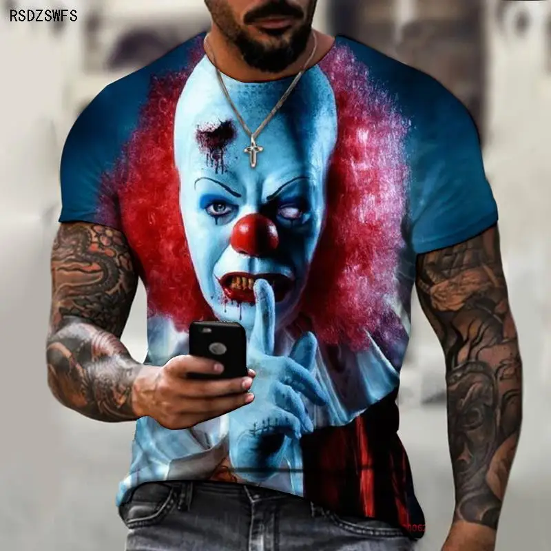 Мужская 3D рубашка клоуна с ужасной маской летняя крутая футболка коротким