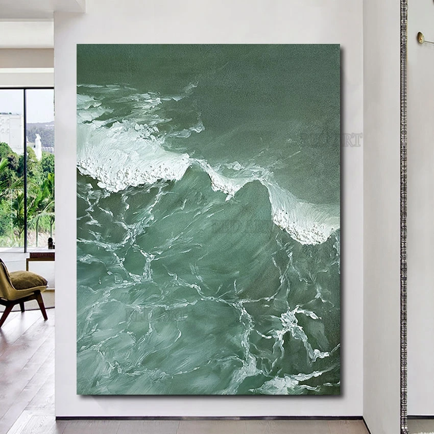 

Hand Painted Abstract Deep Sea Wave Oil Painting Canvas Picture Wall Art Texture Acrylic Murals Artwork For Home Decoration
