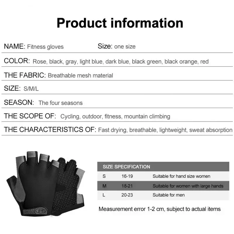 Half Finger Cycling Gloves Men Women Anti Slip Shock Breathable Summer Bicycle Fingerless Sports Gym Training Bike