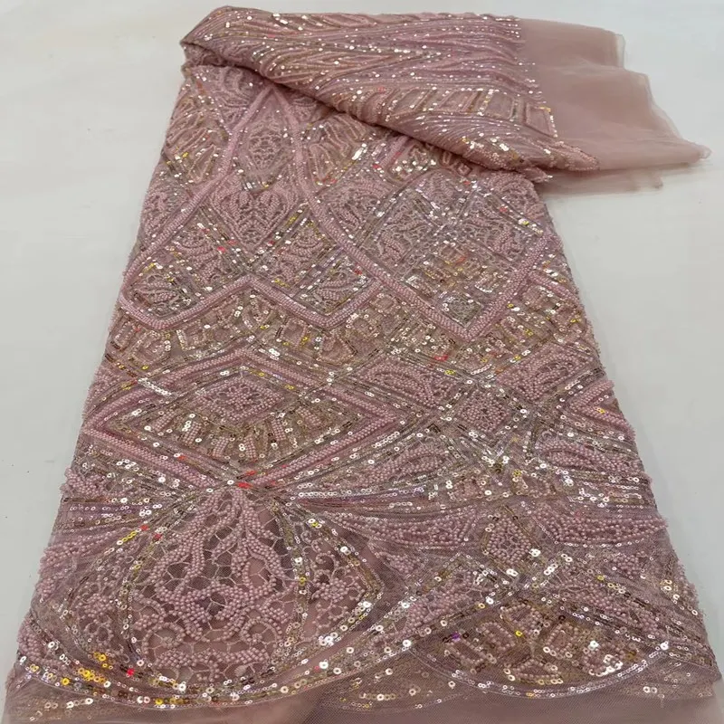 

Бордовый нигерийский бисер высокого качества Роскошная вышивка ручной работы тяжелый Бисер Тюль кружевная ткань TS1796