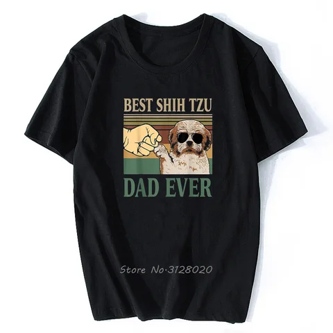 Винтажная лучшая футболка Shih Tzu Dad Ever Dog, Мужская хлопковая футболка, Забавные футболки, уличная одежда в стиле Харадзюку