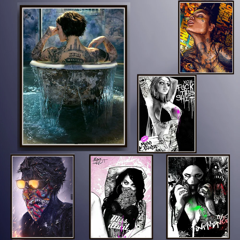 

Graffiti Abstract Rebellious Girl Canvas Painting On The Wall Art HD Posters and Prints Masked Art Tattoo Living Room Home Decor