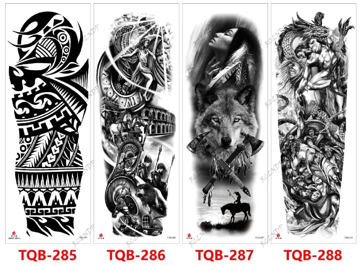 

Waterproof Temporary Tattoo Sticker Black Full Arm TQB Series Animal Totem Body Art Fake Tatto Flash Tatoo for Men Women