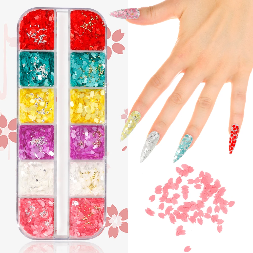 

Cherry Blossom Sequin Material Mix Gangbead Nail Art Accessories Boxed Colorful Ultrathin Flower Nail Glitter Mixed Nail Sequins