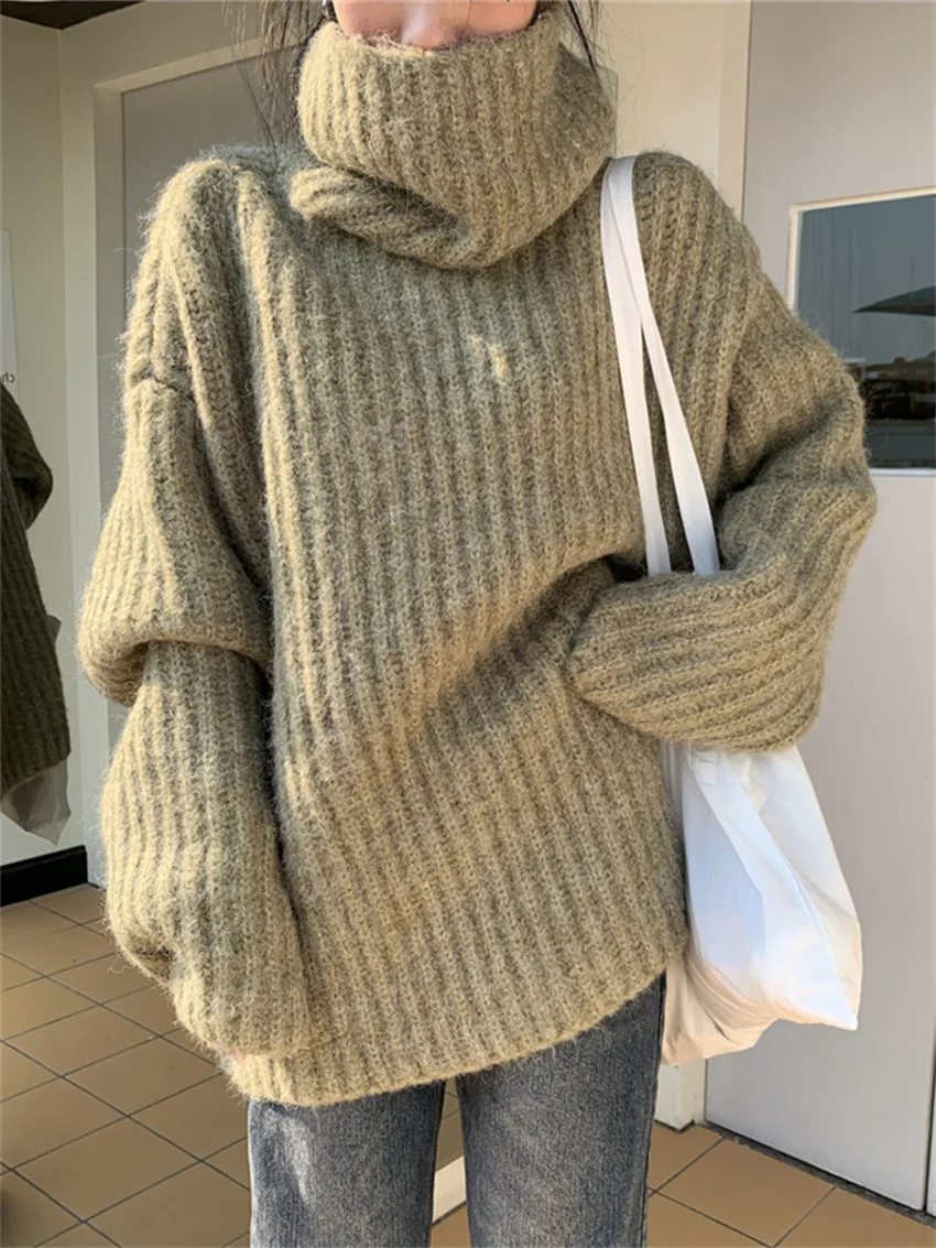 

HziriP New Fashion Sweaters Turtleneck Women Winter Solid Chic Gentle Knitted Warm Office Lady Pullovers Full Sleeve Bottoming