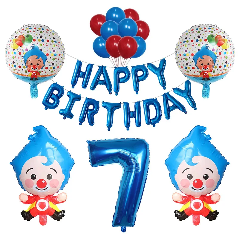

1set Cartoon Blue Clown Foil Balloon Set Blue 30inch Number Air Globos Children 16inch Happy Birthday Party Decoration Kids Toys