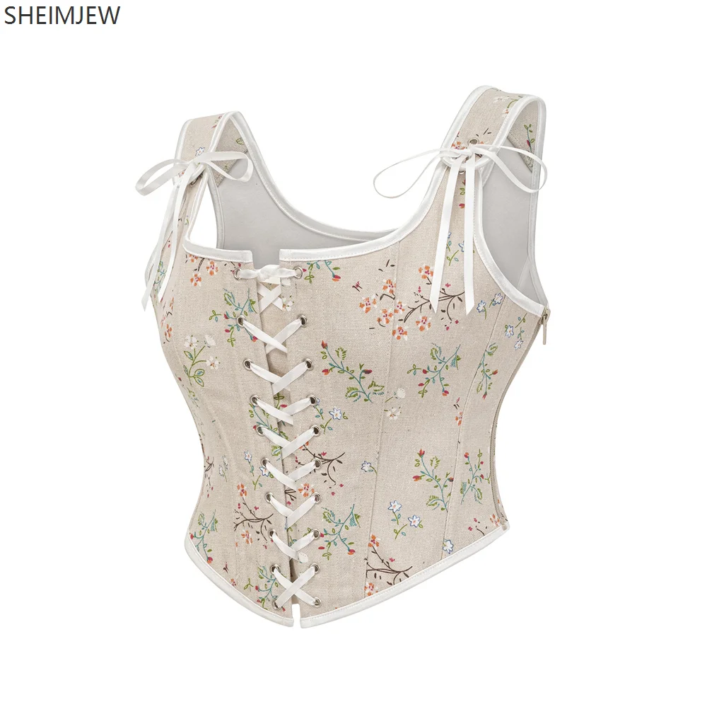 Женский пикантный корсет бежевые подтяжки с цветочным принтом французские