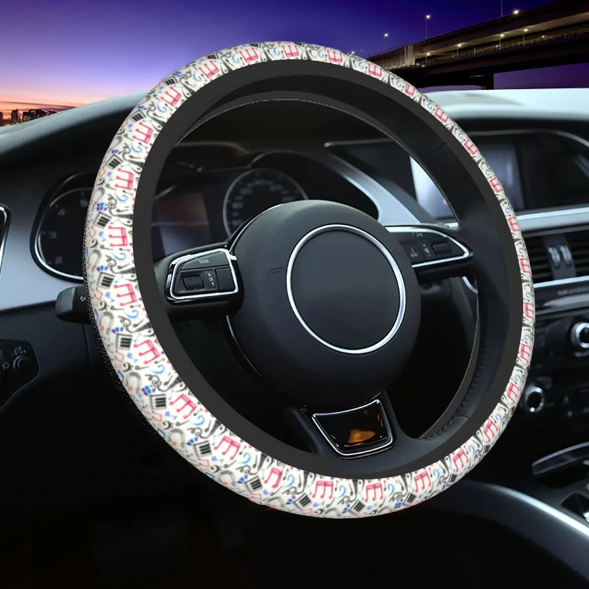 

Music Notes Car Steering Wheel Cover 38cm Sing Song Musical Auto Steering Wheel Protector Auto Decor Steering-Wheel Accessories