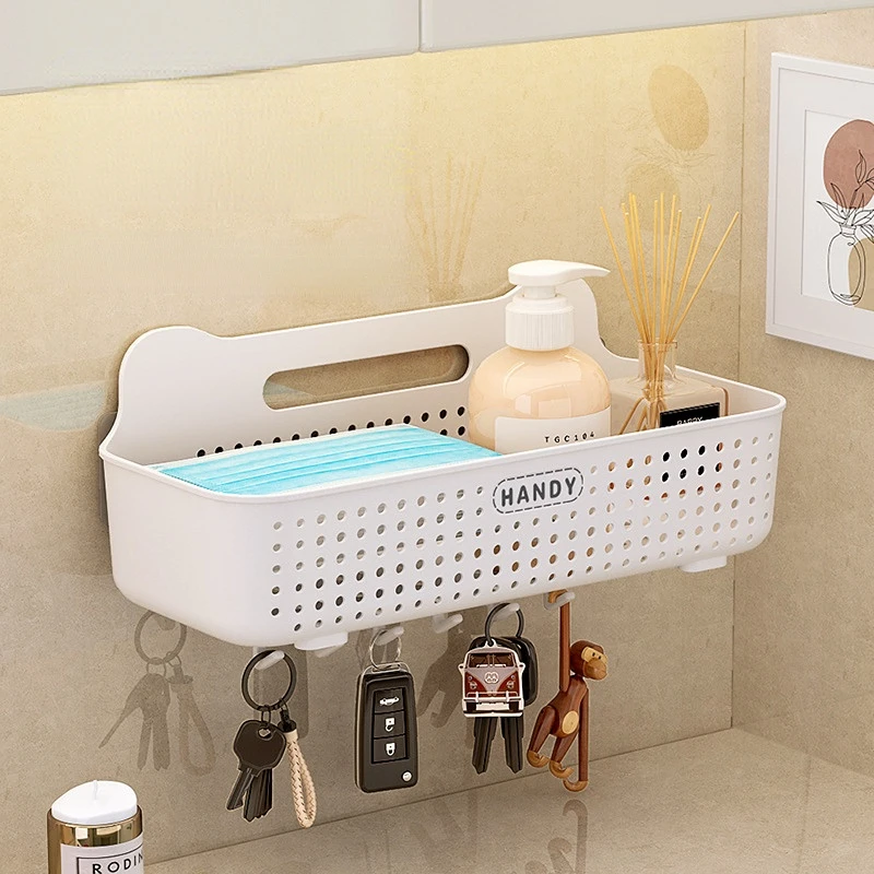

Plastic Storage Basket Household Hanging Portable Punch-Free Storage Basket Bag Bathroom Toilet Holder Kitchen Accessories Tool