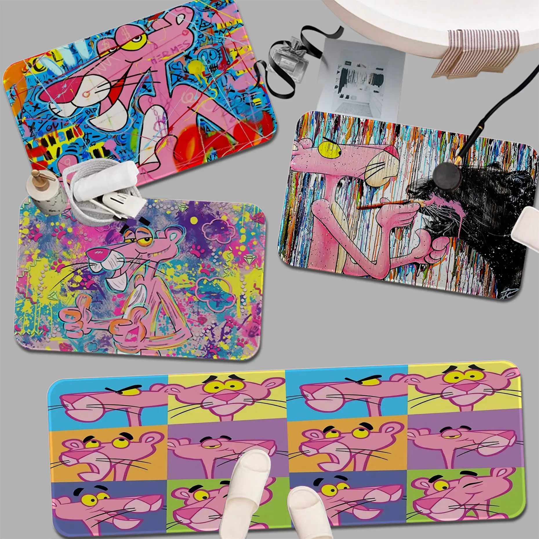 

Pink Panther Long Rugs INS Style Soft Bedroom Floor House Laundry Room Mat Anti-skid Welcome Rug