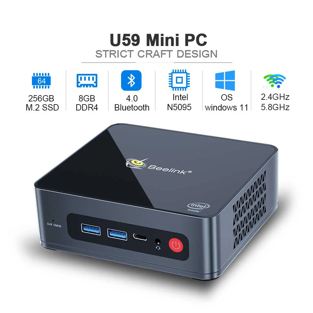 U59 Windows 11 Mini PC Intel Processor N5095 8/16GB DDR4 256GB 2.9Ghz Dual Screen 4K Mini Computer Mini Pc Gaming U55 Upgraded