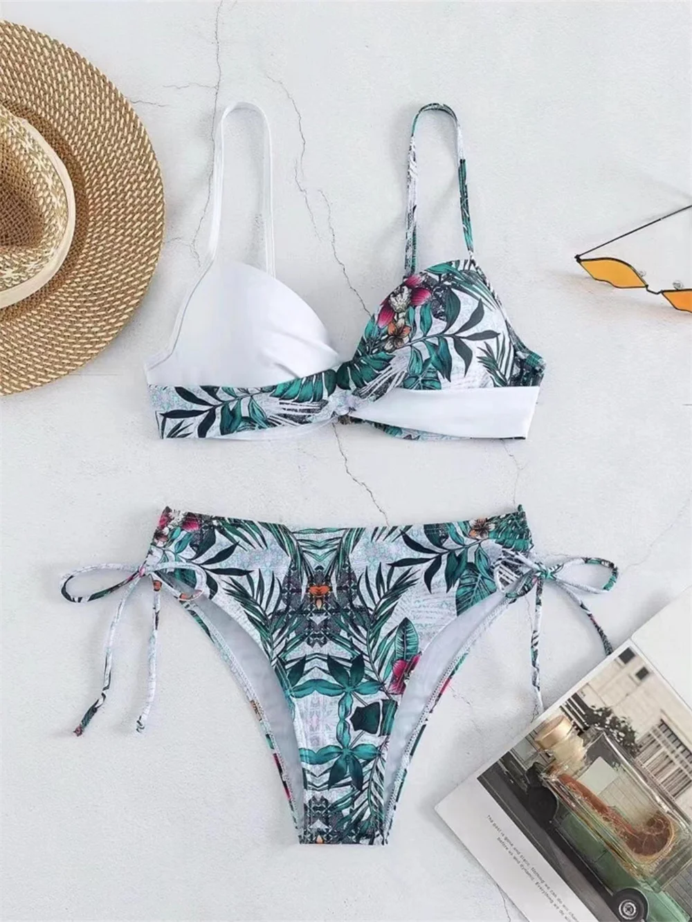 Винтажный комплект бикини с принтом бюстгальтер пуш-ап купальник цветочным