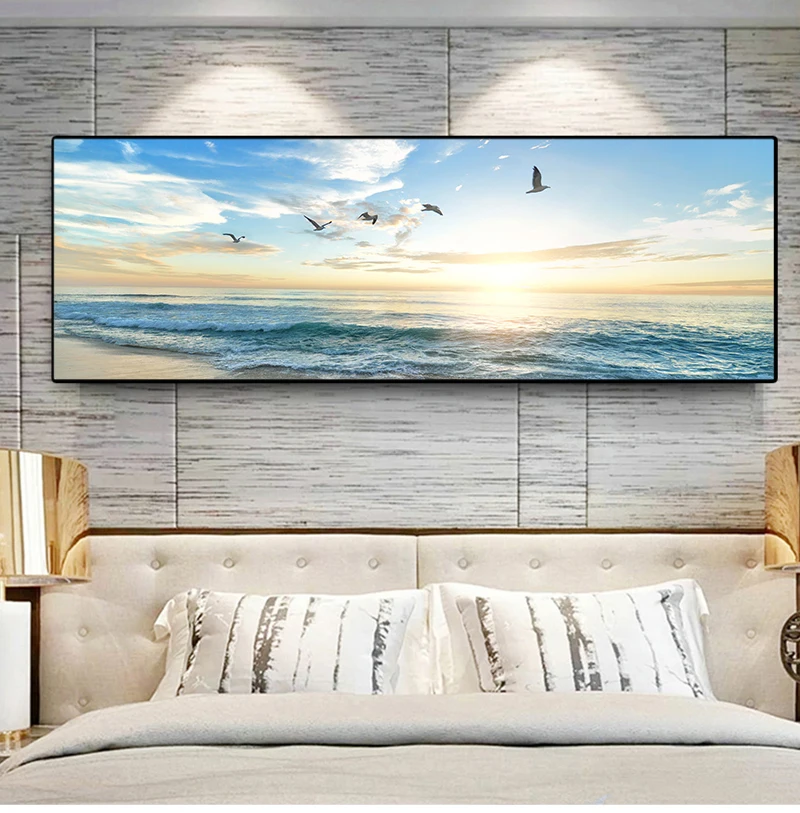 

Landscape Posters and Prints Canvas Painting Wall Art Picture for Living Room Cuadros Decor Salon Natural Sea Beach Flying Birds