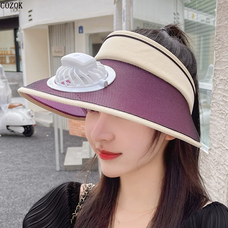 Summer Fan Hat UPF50+ Efficient Sunshade Sunscreen And UV Protection Outdoor Cycling Fashion Trend Empty Top Hat Deportes Y Ocio