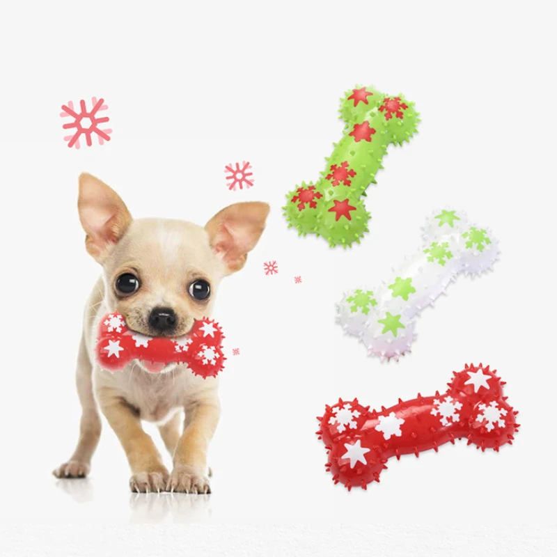 

Molar For Dogs Tooth Cleaning Stuffed Toys Christmas Color Bone Shape Dog Accessories Thorn Gnawing Latex Supplies Pet Products