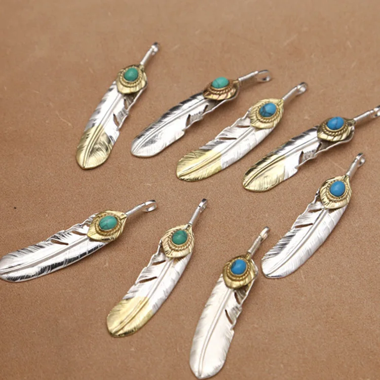 S925 pure silver supplies fashionable silver necklace ancient men takahashi feather silver pendant celebrity