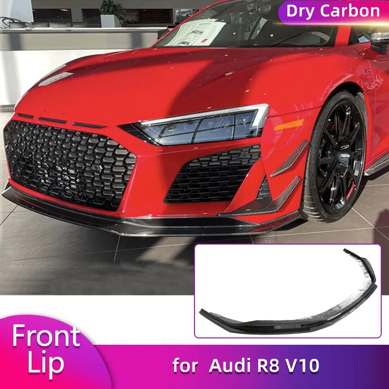 Фото Спойлер-накладка на передний бампер из сухого карбона (препрег) для Audi R8 V10 Coupe Spyder 2022-2024, защитная накладка на передний бампер, элемент обвеса №2