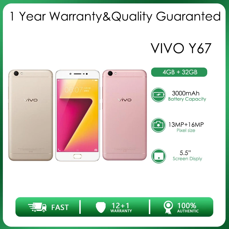 VIVO Y67 Refurbished-Original Unlocked Single Card 32GB 4GB RAM Cheap Old Mobile Phone |