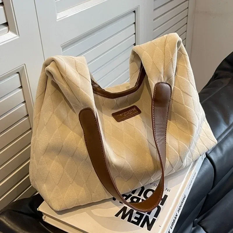 

Fashion Simple Solid Corduroy Tote Bags for Women Retro Luxury Large Capacity One Shoulder Crossbody Bag Student Handbag Gift