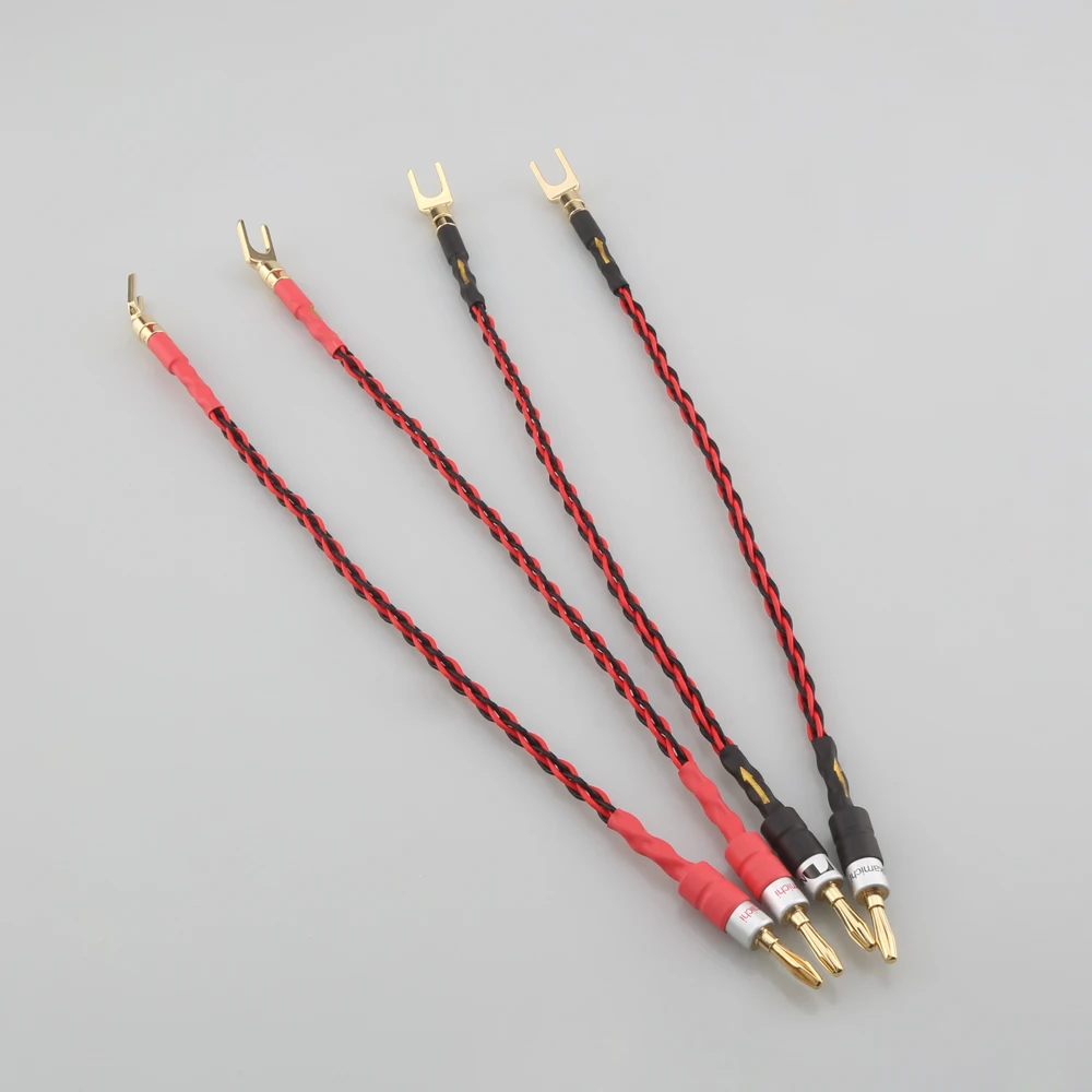 

6Cores Braid Audiophile Bi-Wire Speaker Jumpers Gold Banana/Spade 15cmFree Shipping
