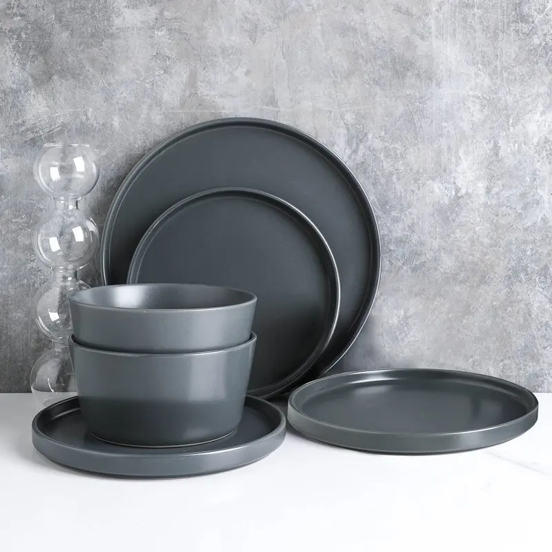 

Stone + Lain Celina Stoneware Collection, Round Dinnerware Set, 24-Piece Service for 8, Gray Matte