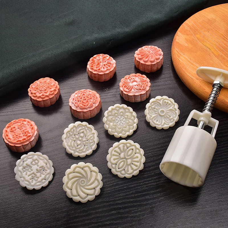 

6pcs/set Flower Shaped Mooncake Mold 50g Cake Mold Hand Pressure Fondant Moon Cake Decorating Tools Cookie Cutter Baking Tool