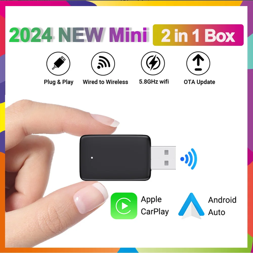 

Универсальный Smart Mini Box CarPlay Android Auto 2in1 Беспроводной Адаптер USB Bluetooth WiFi Быстрое Подключение Plug & Pla...