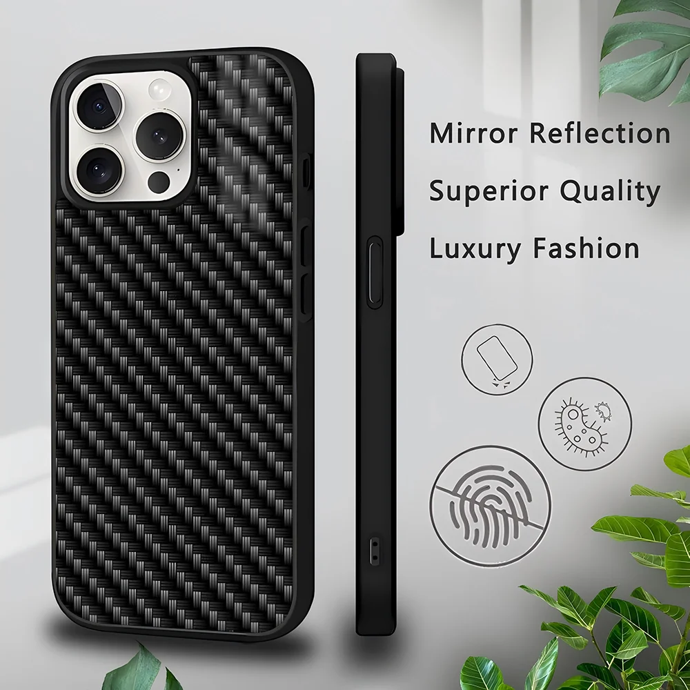 Carbon Fiber Pattern Phone Case for iPhone 16 15 14 13 Pro Max 11 Mini Alex Mirror For Magsafe Wireless Charging Cover