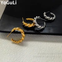 s925 needle modern jewelry distorted hoop earrings 2022 new trend hot selling golden silvery for women accessories