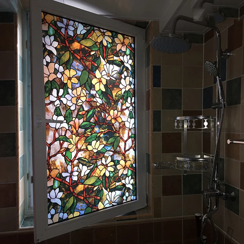 

30-122cm Magnolia Security Window Film Static Cling Heat-Control Privacy Protect Reusable Removable Glass Film Home Decoration