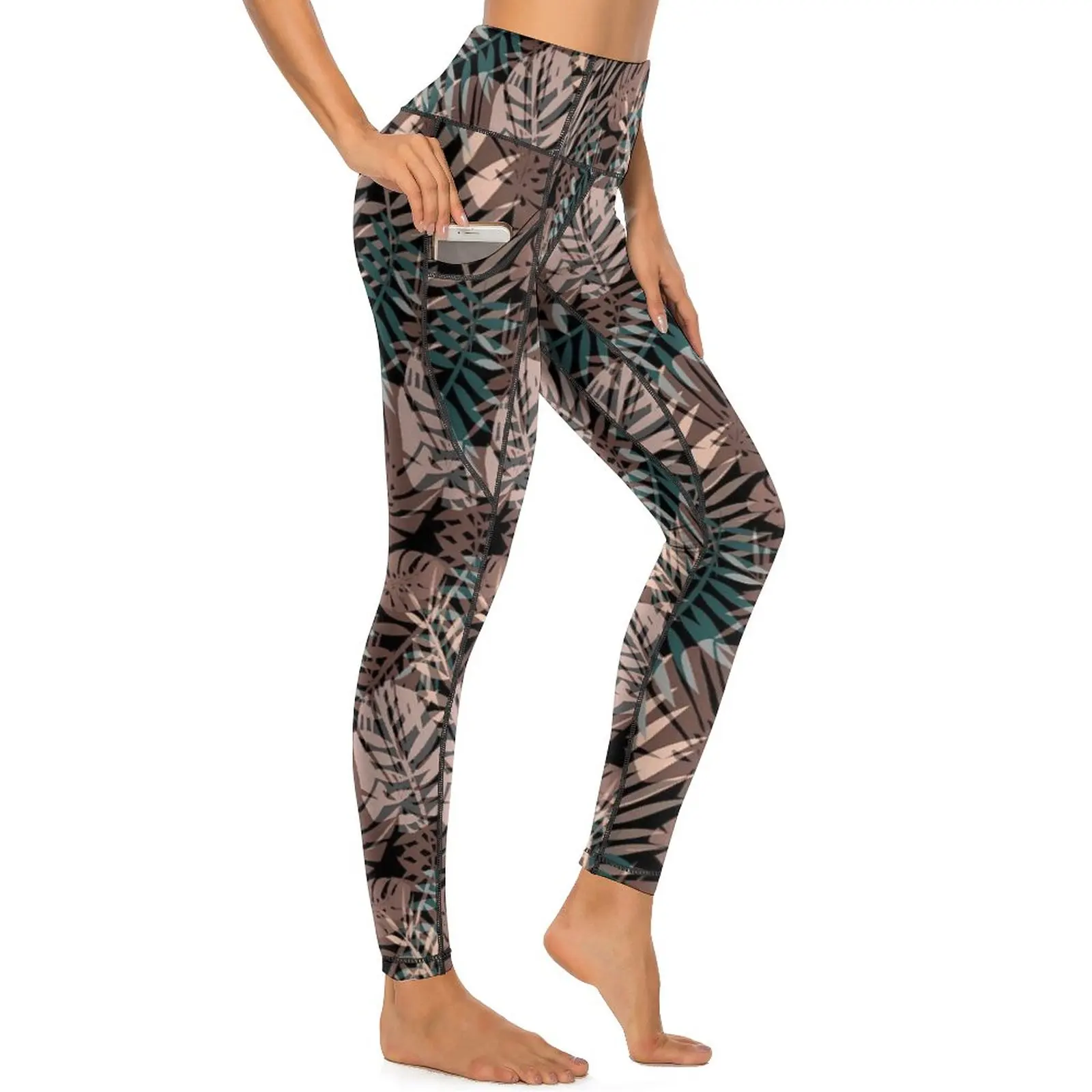 

Tropical Plants Yoga Pants Leaves Print Graphic Leggings High Waist Work Out Leggins Female Aesthetic Stretchy Sports Tights