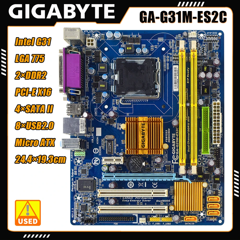

Gigabyte GA-G31M-ES2C Micro ATX Motherboard Intel G31 Chipset DDR2 DIMM Supports Intel Socket 775 interface Processor