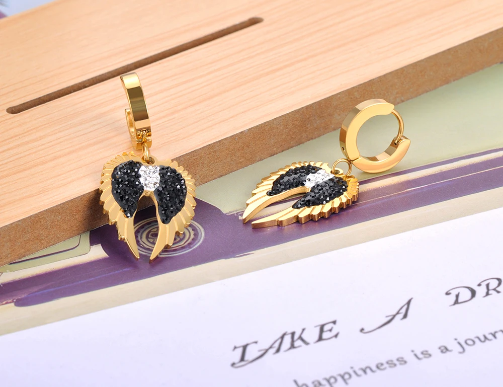 Женские серьги с ангельскими крыльями Lokaer модные из нержавеющей стали в форме