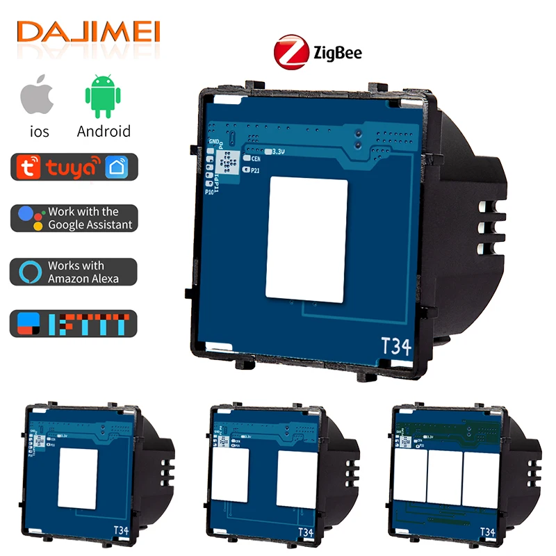 

DAJIMEI Zigbee Switch 1/2/3Gang Wall Touch Switches Without Panel Tuya Smart Life Alexa App Control DIY Functional Part