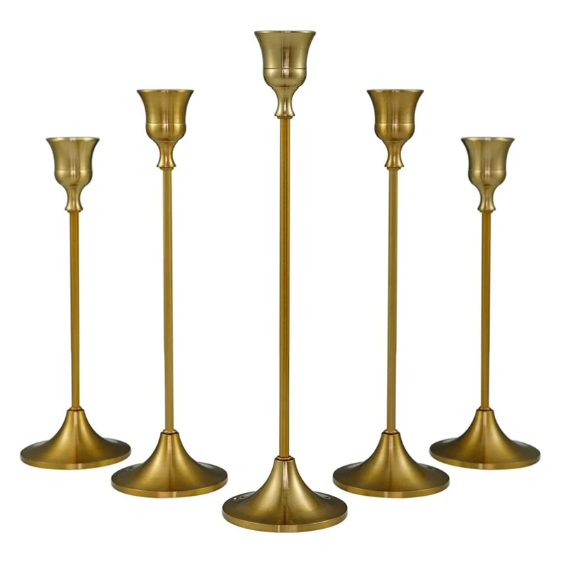 

3X Vintage Decor Candlestick Holders Brass Gold Taper Candle Holders Metal Dinner Candle Holder For Christmas