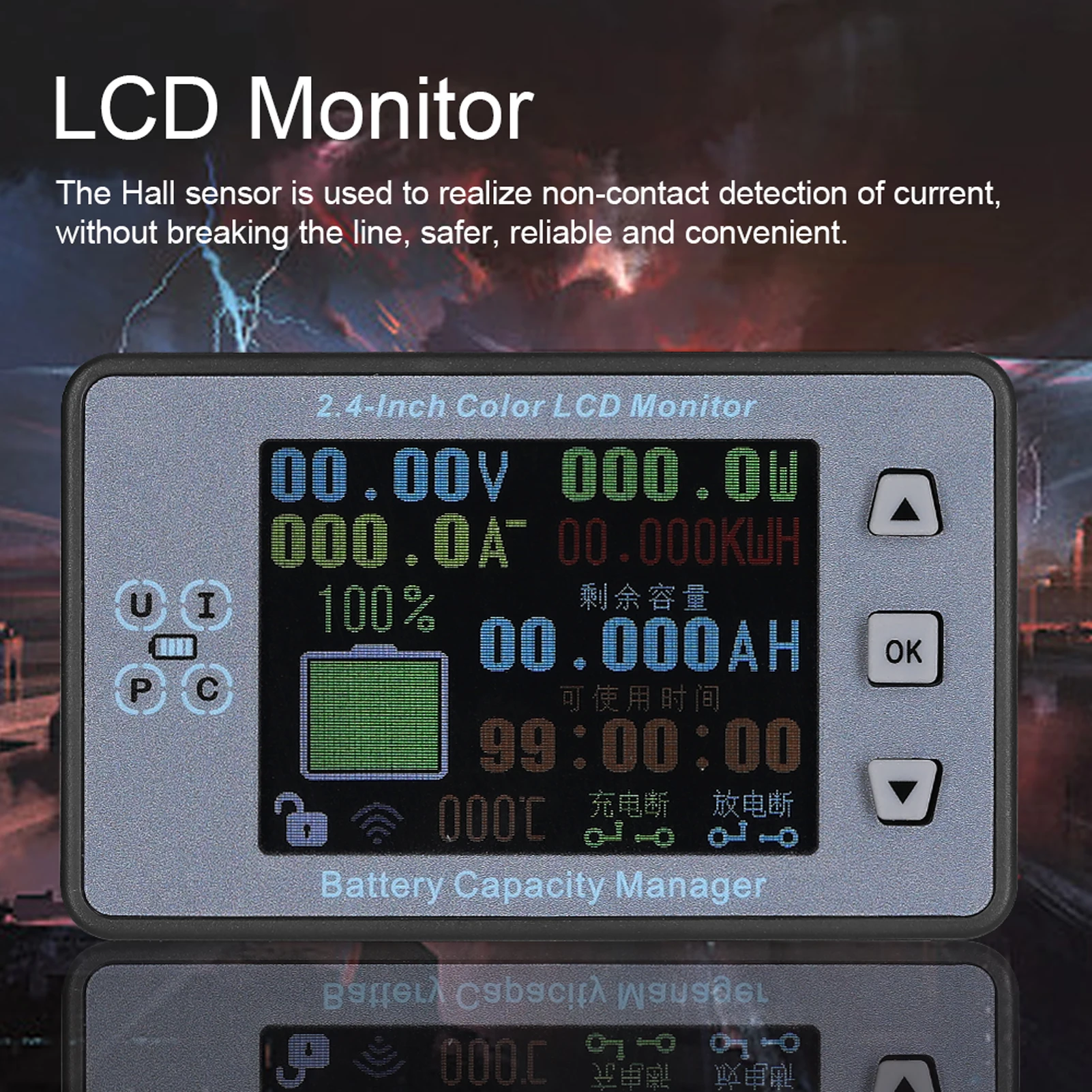 

120V 300A Voltage And Current Meters 2.4 Inch Color Screen USB Waterproof Wireless Voltmeter Ammeter Temp Coulomb Capacity Meter