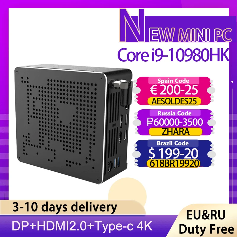 

2021 оригинальный телефон, Intel i9 10980HK 8 ядер, 16 потоков, 2LAN игровой компьютер 2 * DDR4 2 * M.2 SSD Win10 Pro 4K HTPC HDMI DP WiFi