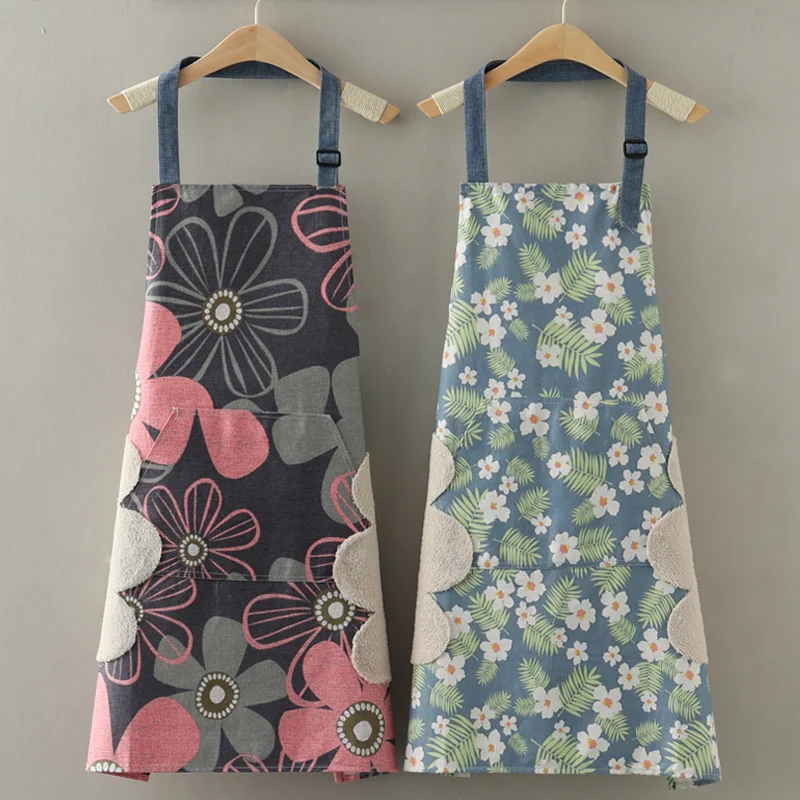 

Hands wiping waterproof apron for household kitchen women fashionable cooking apron small fresh canvas