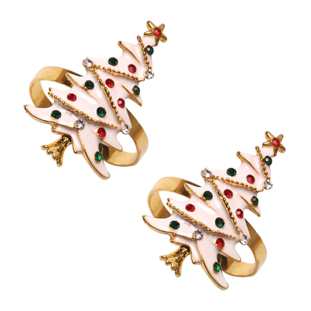 

2pcs Tree-shaped Napkin Rings Well-made Xmas Napkin Buckles for Napkins
