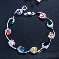 threegraces fashion multicolor cubic zirconia geometric link chain bracelet for women elegant daily party costume jewelry br205