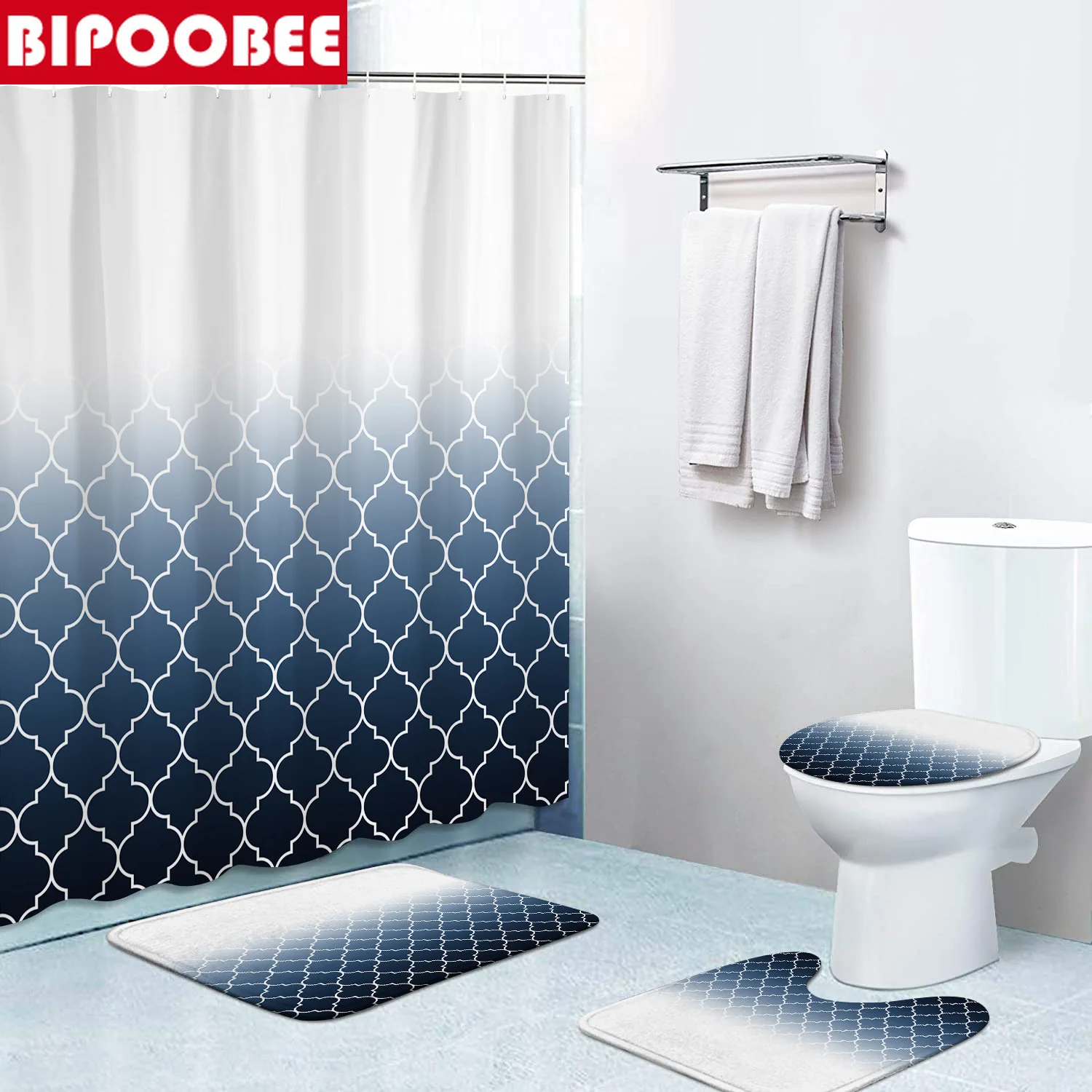 

Gradient Lantern Pattern Shower Curtain Bathroom Curtains Simple Bath Mat Pedestal Non-Slip Rugs Toilet Cover Carpet Home Decor