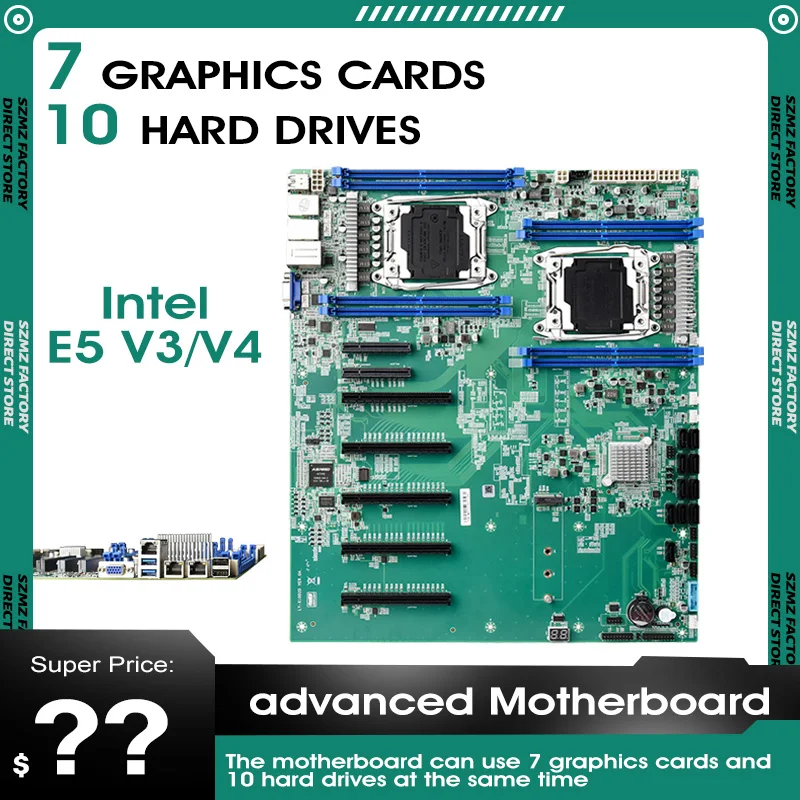 Материнская плата X99 Dual CPU LGA 2011-3 E5 V3 V4 NVME M.2 5XPCIE16X 2XPCIE8X 10XSATA3.0 поддерживает DIMM 256GB RAM USB