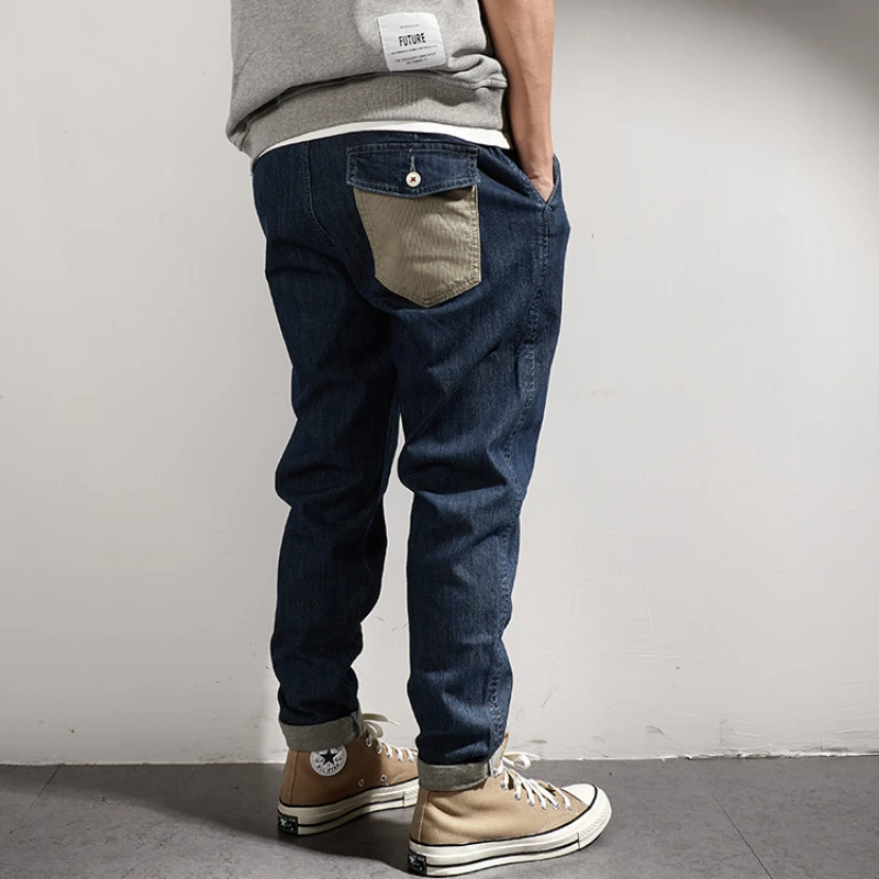 Jeans men's four seasons universal American retro fit straight slim elastic Leggings