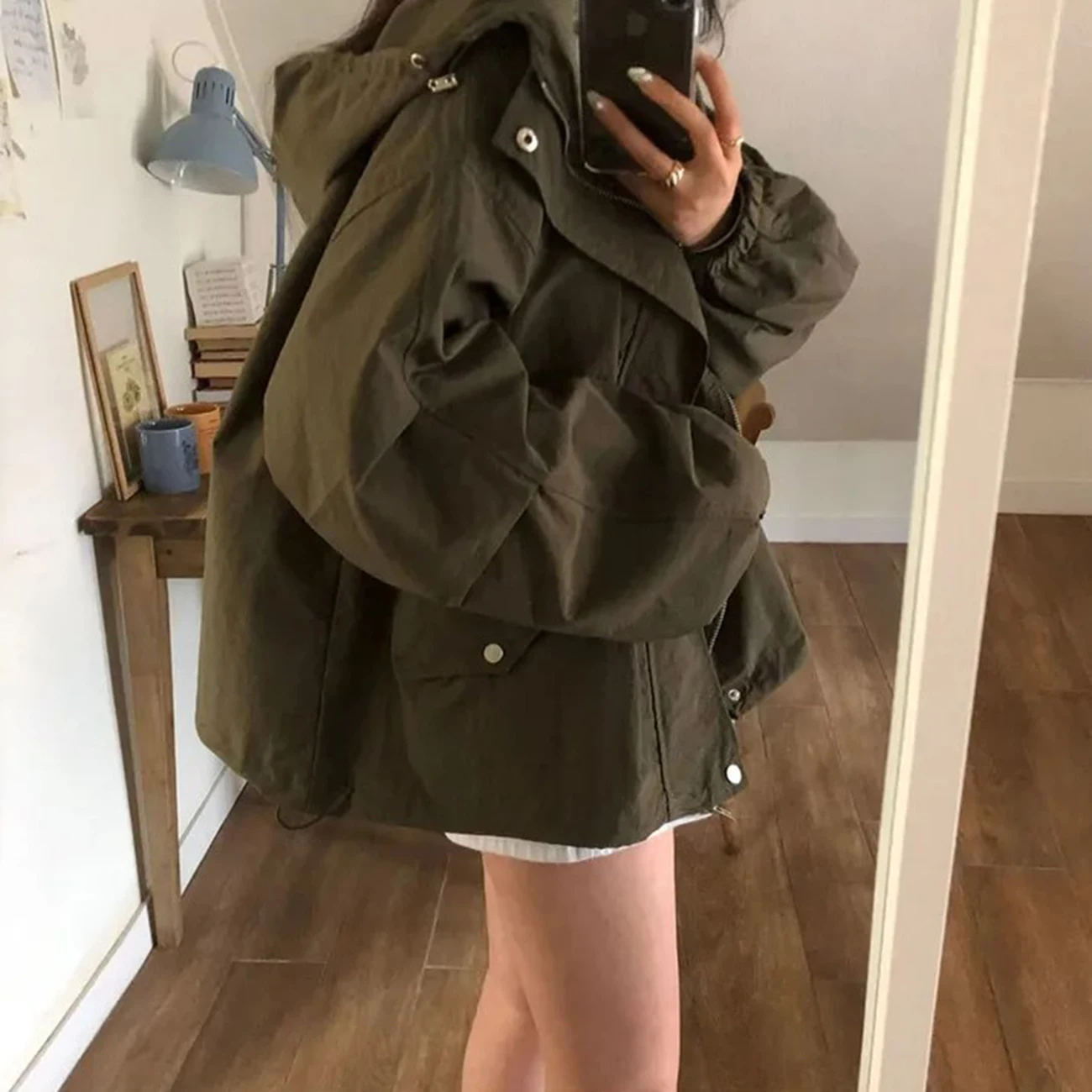 Женские Стильные Одноцветные Свободные Куртки С Капюшоном В Стиле Сафари